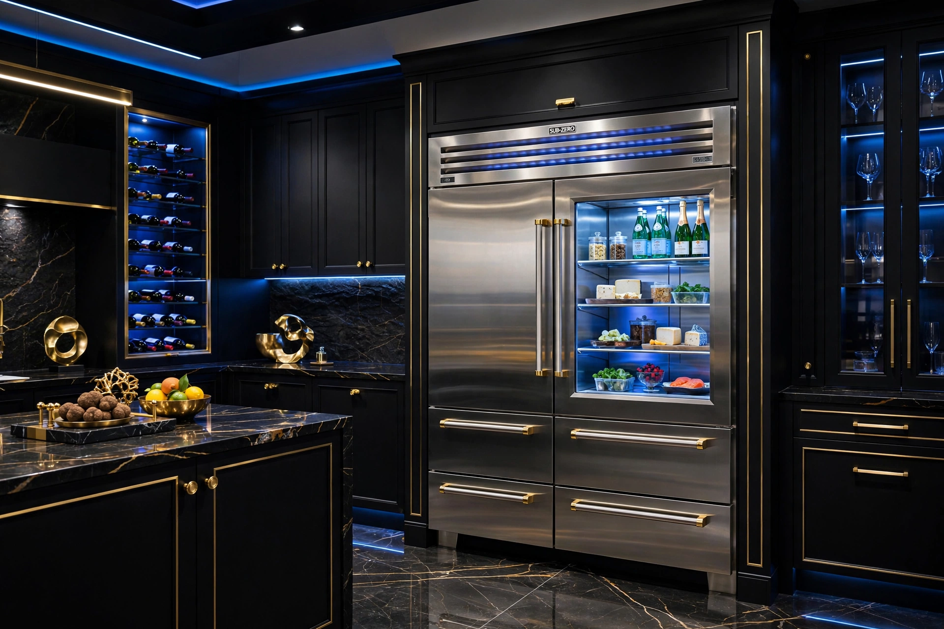 Luxury black kitchen with Sub-Zero
